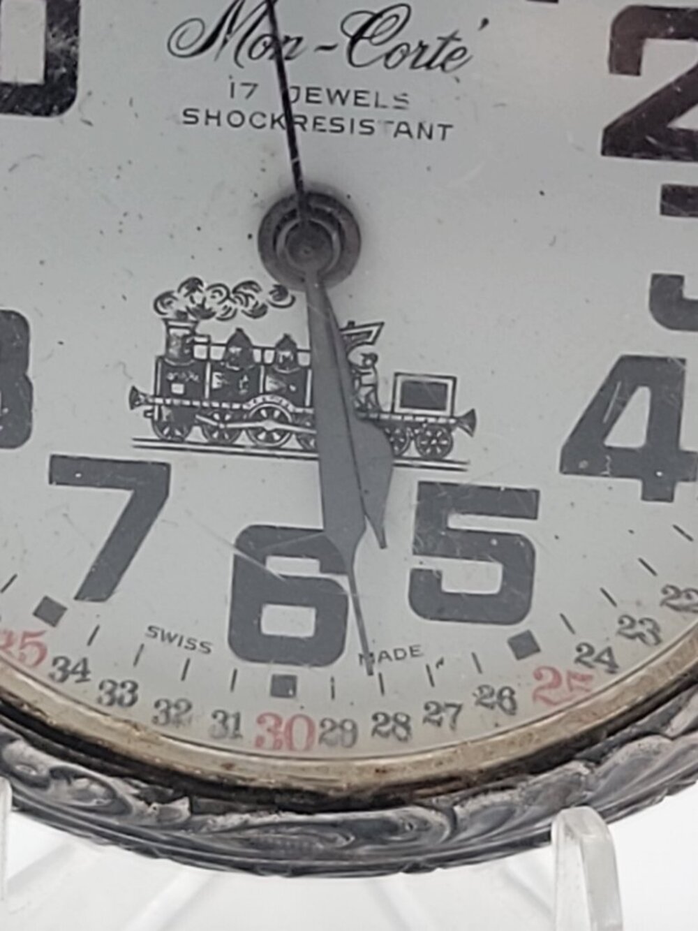 Swiss Railroad Grade Wind Pocket Watch Mon-Corte By EVASO SA 17j Antique - Picture 5 of 16